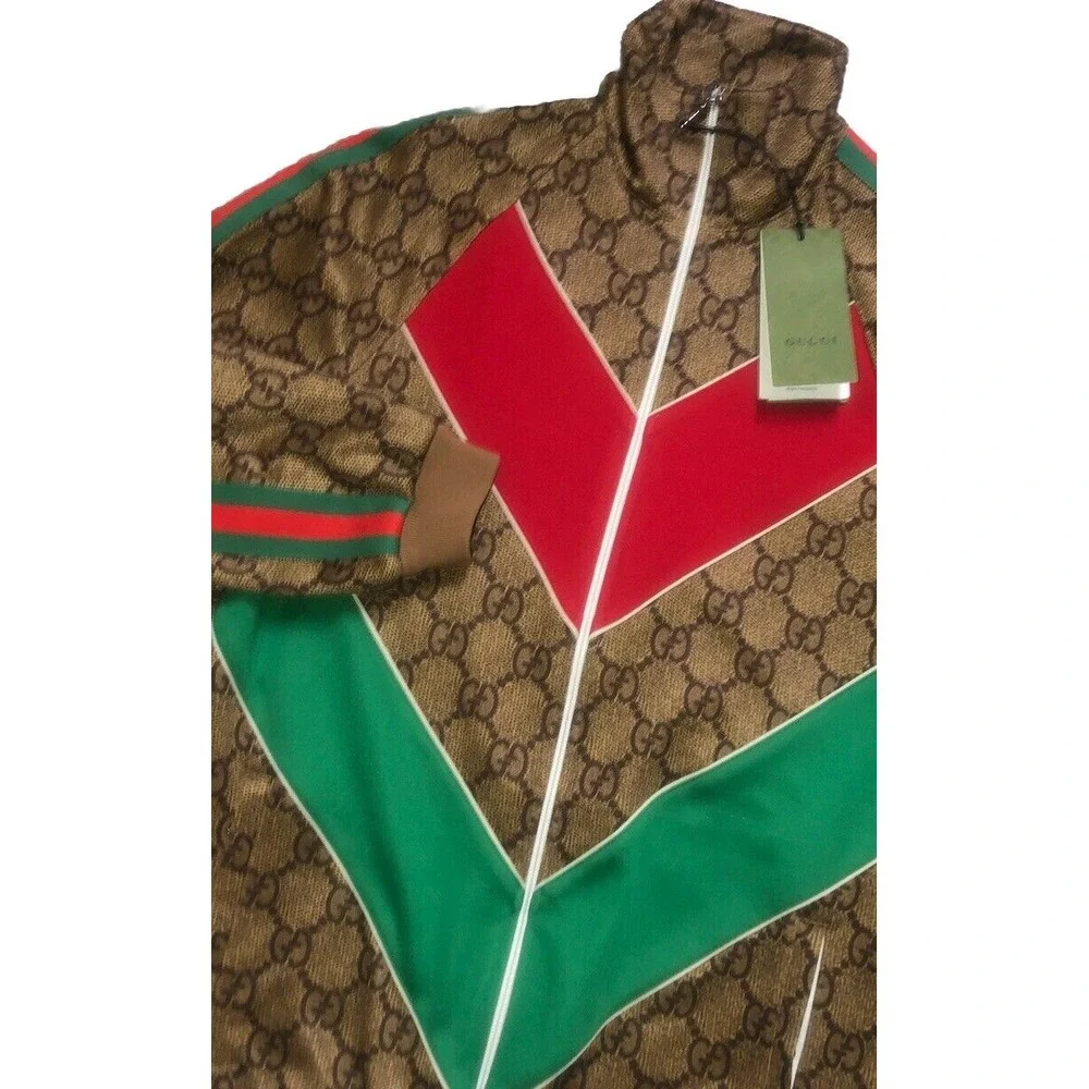 Gucci Monogram Track Jacket Technical Jersey W/Web Print Unisex M Vtg Camel NEW‎
